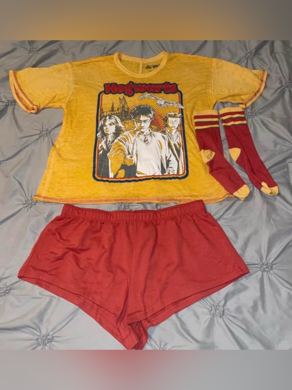 Hogwarts Graphic Tee & Shorts Set in Yellow and Red